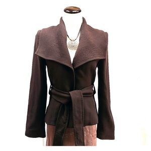 Chocolate Zara Woman wool blend belted jacket